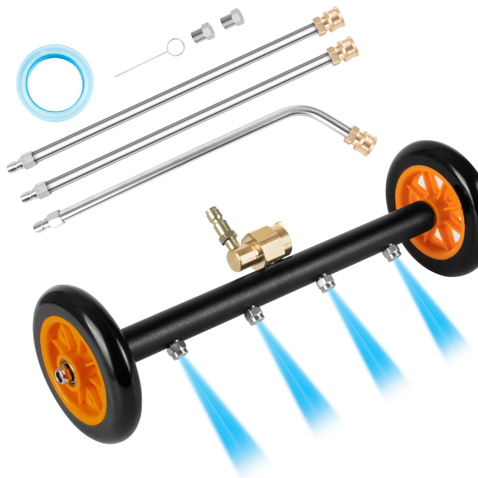 Accesorio de lavadora a presión 2 en 1, escoba de agua para lavadora eléctrica de 16 pulgadas con 4 boquillas para limpiar el coche, acera (4000 PSI, naranja)
