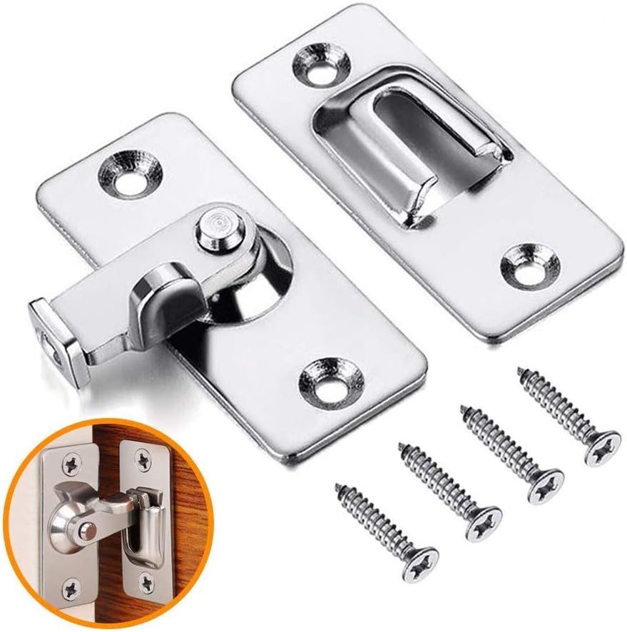 Coardor Stainless Steel 90 Degree Right Angle Buckle Hook Lock Bolt with 4 Screws for Sliding Door, Hardware Locks Bolt Household Accessories