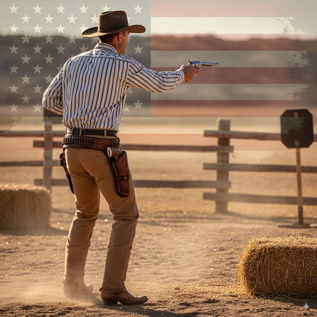 TJAYZ 38/357 Caliber Western Gun Belt and Holster – American Company Full Grain Leather Cowboy Heritage Rig, Tooled Revolver Holster, Right Hand Draw, SASS Cowboy Action