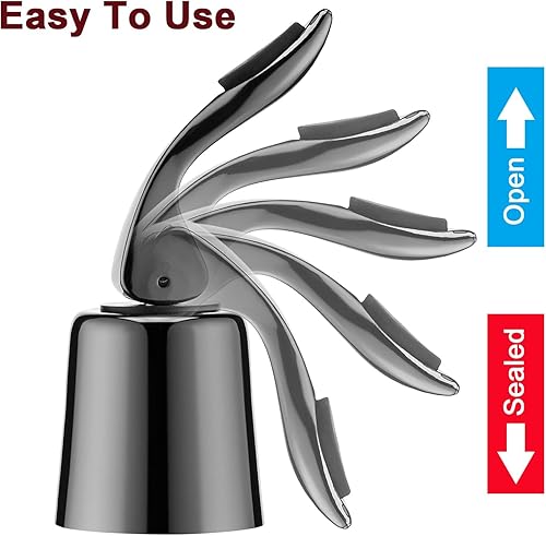 Miniatura 4 de BETTFOR Tapones de vino para botellas de vino con tapón de botella de vino al vacío de acero inoxidable con corchos de vino reutilizables de