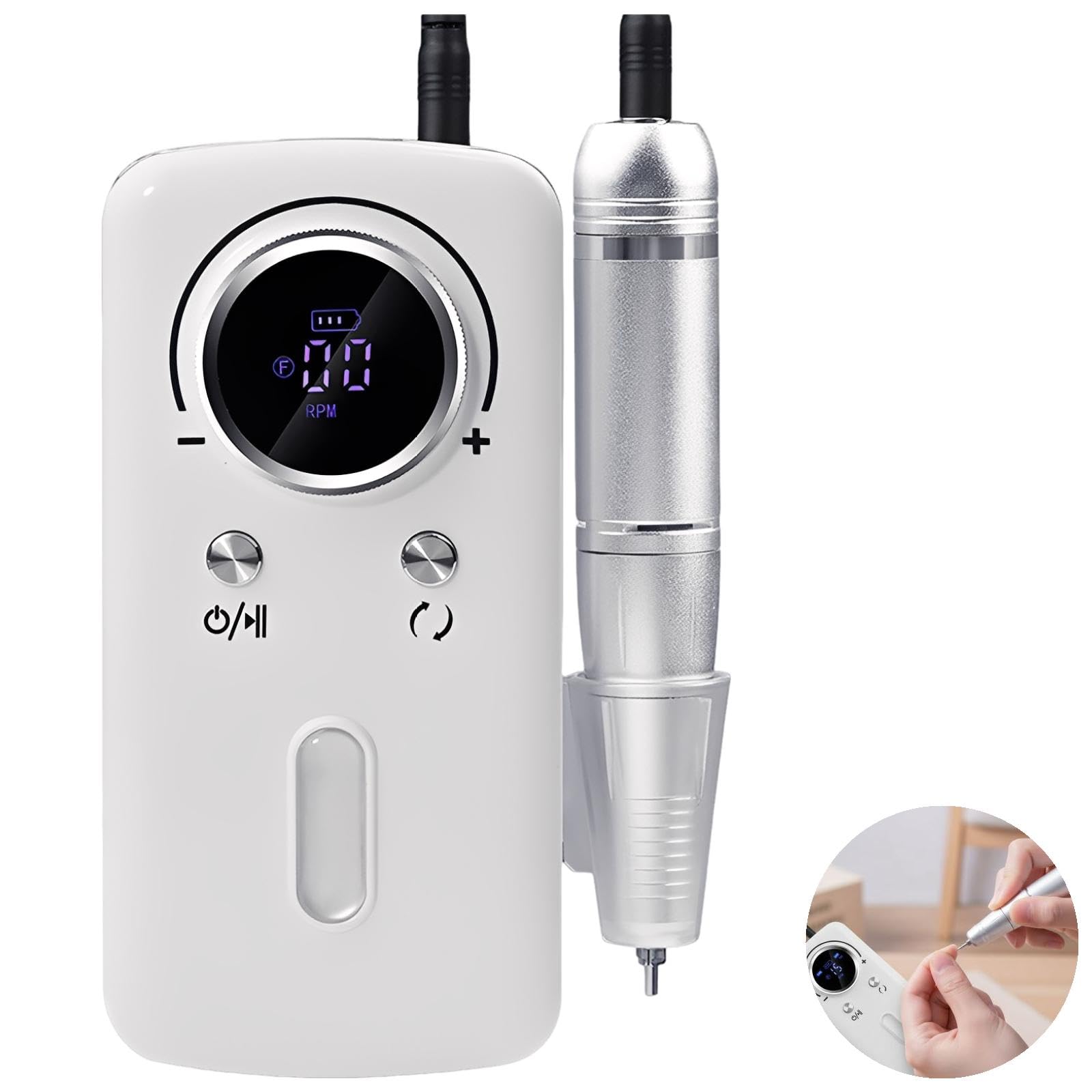 Trapano elettrico per unghie, portatile, ricaricabile, velocità 0-30000 giri/min, 6 punte da trapano, display LCD, direzione regolabile, batteria da 2200 mAh, interfaccia USB