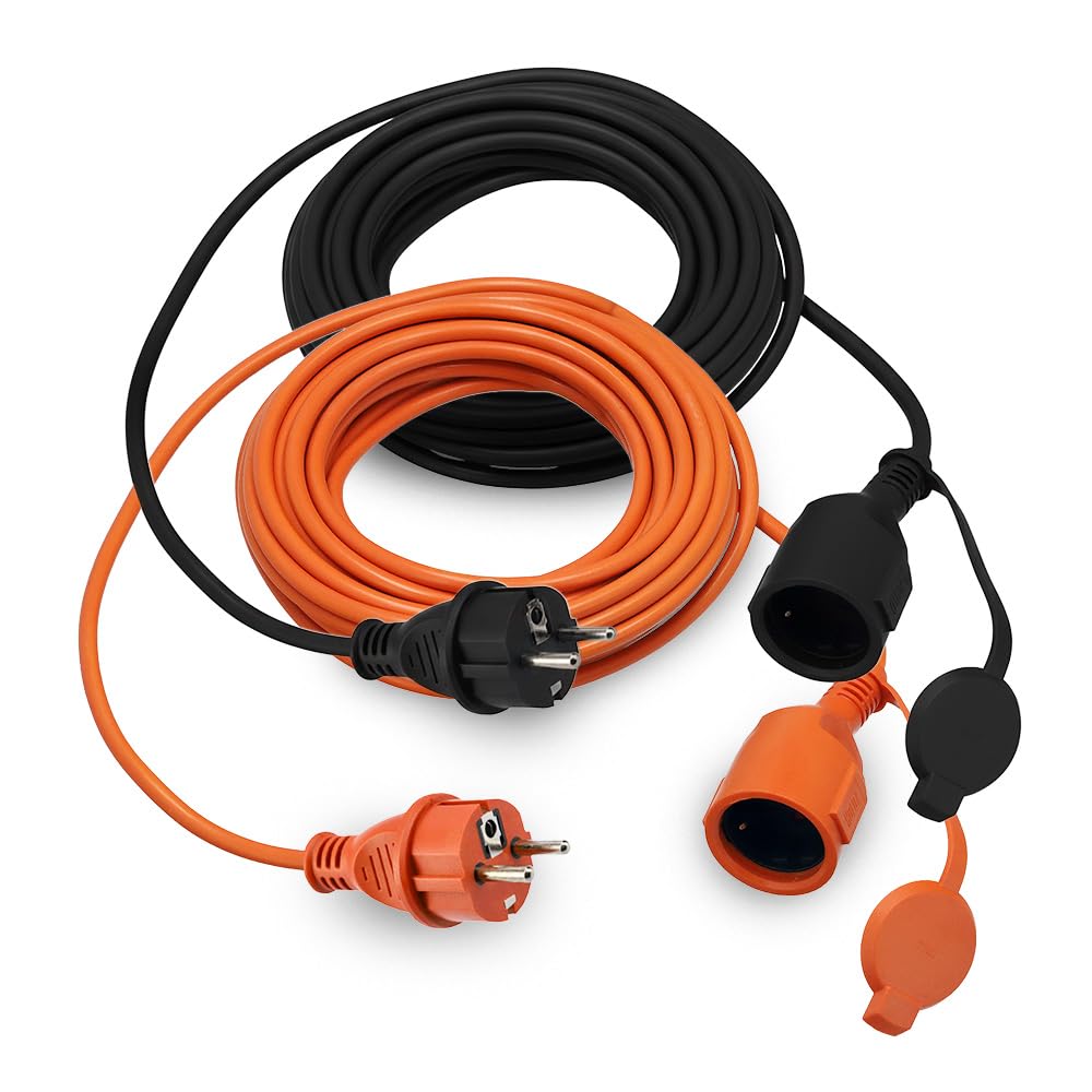 Rallonge Électrique Extérieure 10m IP44 3×1,5 mm² 2000W Noir - Câble Prolongateur Étanche avec Fiche Uni-Schuko et Prise Type F avec Clapet - Rallonge pour Tondeuse, Jardin, Chantier - Horoz Electric