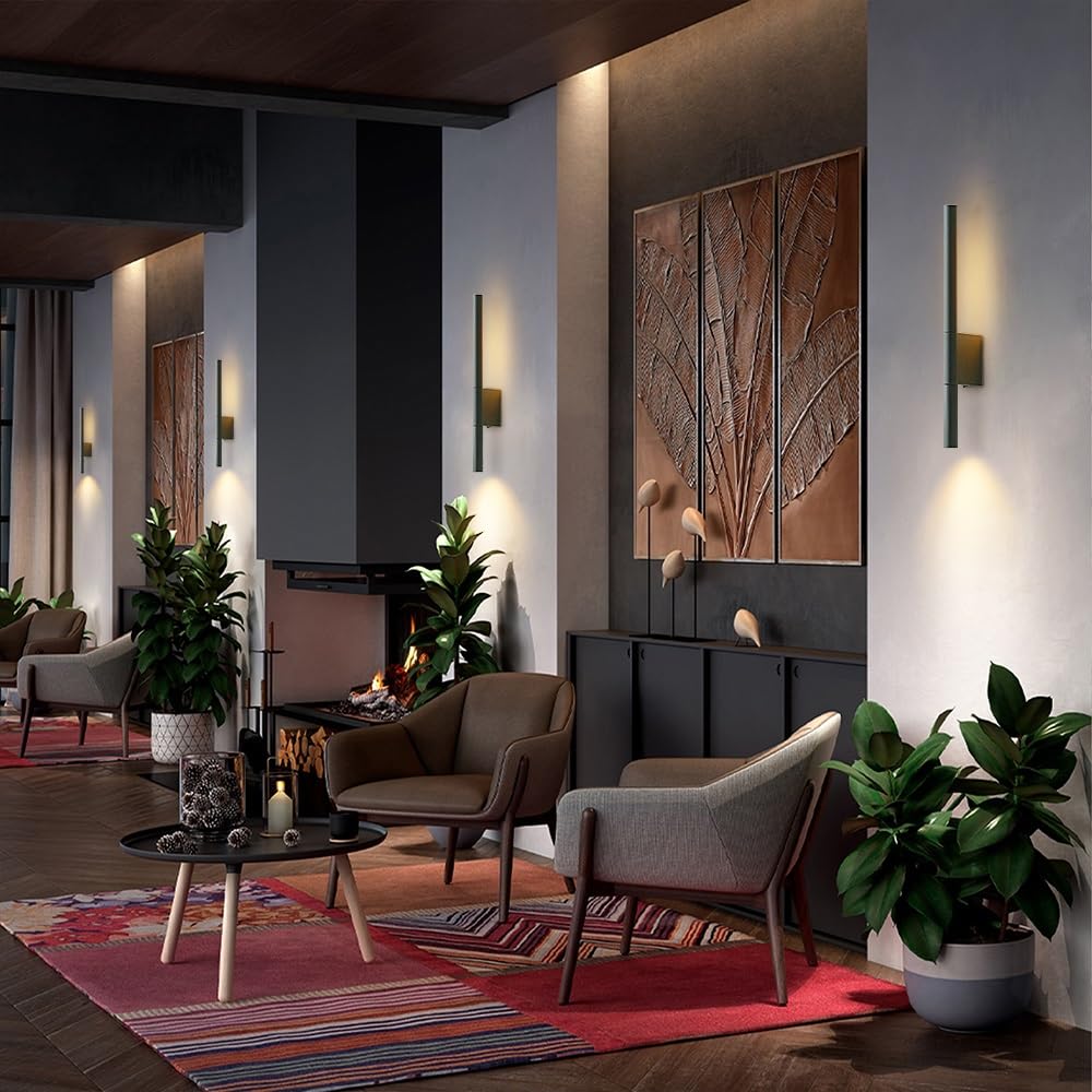 Lámpara de Pared de Tubo Largo Ultrafino, luz Lineal de Metal con Acabado Negro, Aplique de Lectura de mesilla de Noche Ajustable, lámparas LED Modernas - 4000K, Luces ambientales