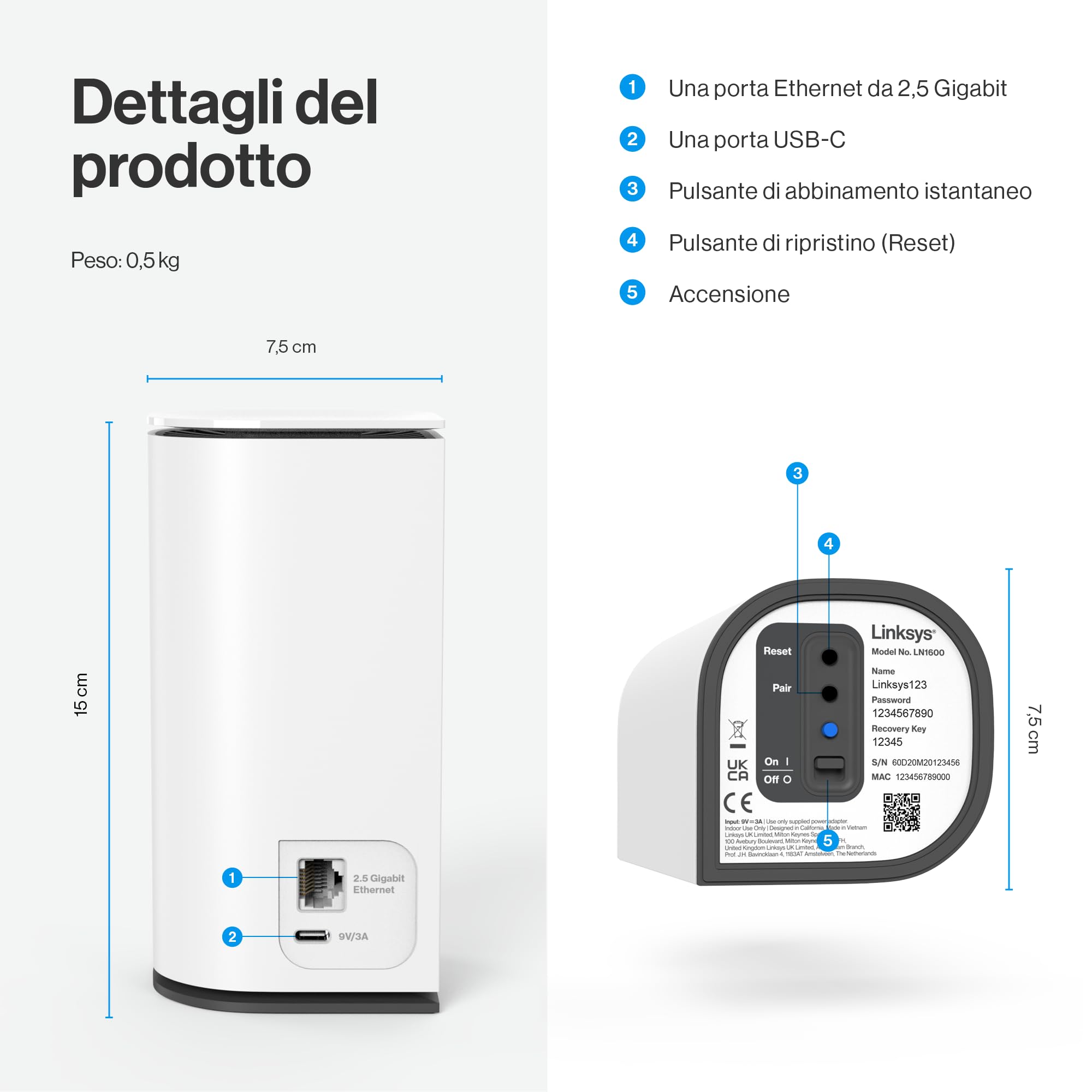 Sistema mesh Linksys Velop Micro 7 | Dual-band con velocità WiFi BE5000 | Copertura fino a 200 m2 per nodo | Ethernet 2,5 Gbps | 1,8 volte più veloce del WiFi 6 | Confezione da 3
