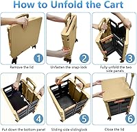 Vista 276 de FELICON SELORSS - Carrito plegable portátil con ruedas para subir escaleras y ruedas giratorias de 360°, mango telescópico, caja de plástico