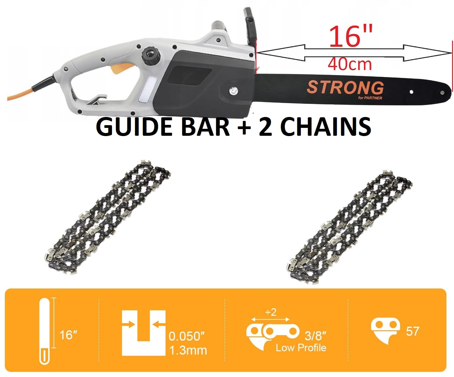 Guide bar + 2 Chains 57 Drive Links DL TTL758CHN and Many Others Replacement for 91PJ057X - Image 3