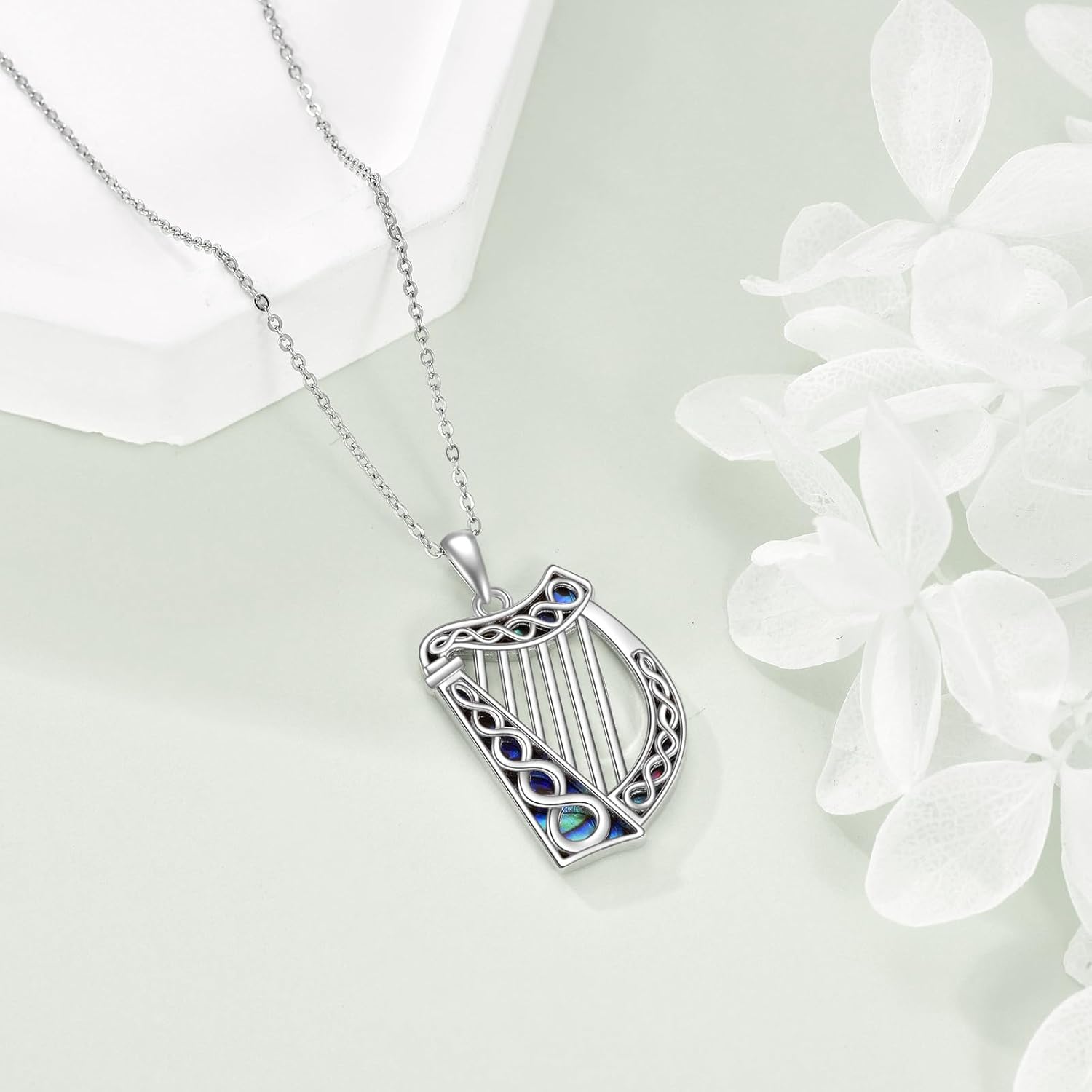 Harp Necklace 925 Sterling Silver Music Pendant Necklace Celtic Music Jewelry for Women Music Lovers - Image 4