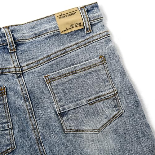 KIDSCOOL SPACE Boy Girl Jeans,Little Big Kid Ripped Elastic Band Inside Simple Denim Pants3