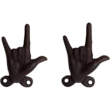 Wowser Cast Iron Hook for Wall, I Love You Hand Sign Shaped, Industrial Home Decor, 3 Inches Pack of 2
