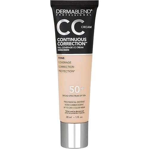 Dermablend Continuous Correction Tone-Evening CC Cream Foundation SPF 50+, Full Coverage Foundation Makeup & Color Corrector, Oil-Free
