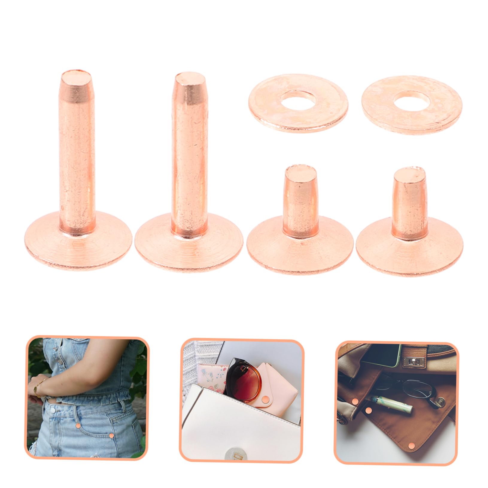 Housoutil 154piezas Clavos De Cobre Remaches Redondos Metal Para Cuero Ropa Manualidades Bricolaje Kit De Remaches Para Cinturones Bolsos