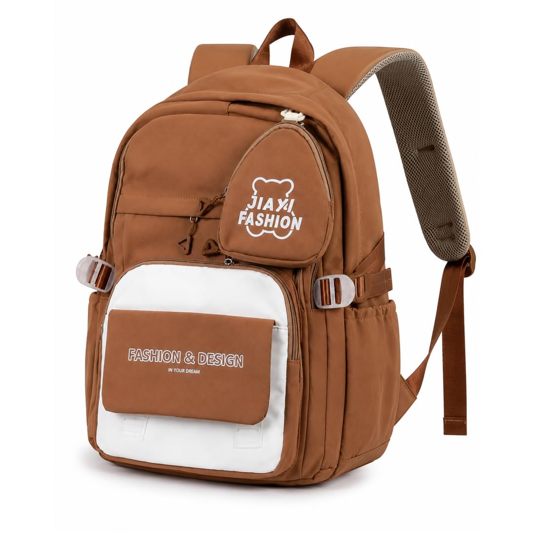 Korean Brown School Backpack with Detachable Pouch.-picture-19