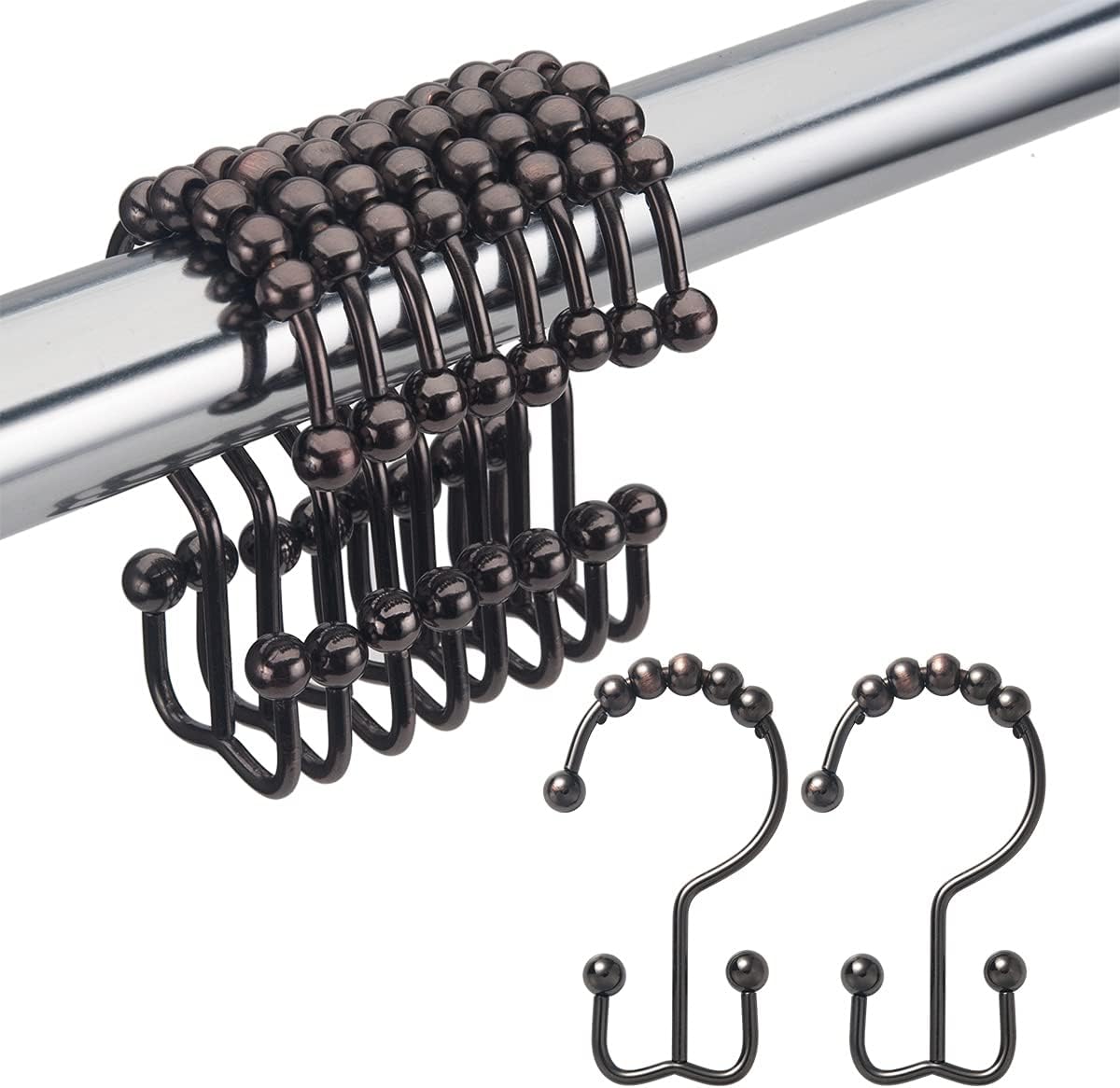 Amazer Shower Curtain Rings, Rust-Resistant Metal Double Shower Hooks for Curtain Rolling Shower Curtain Hooks Rings Shower Rings for Bathroom Shower Curtain Rod , Nickel, Set of 12 Rings : Home & Kitchen