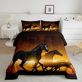 Feelyou Horse Comforter Set Full Size Western Cowboy Comforter Horse Running in The Sunset Bedding Set Soft All Season Farm Animal Quilted Duvet Set for Kids Boys Teens Machine Washable