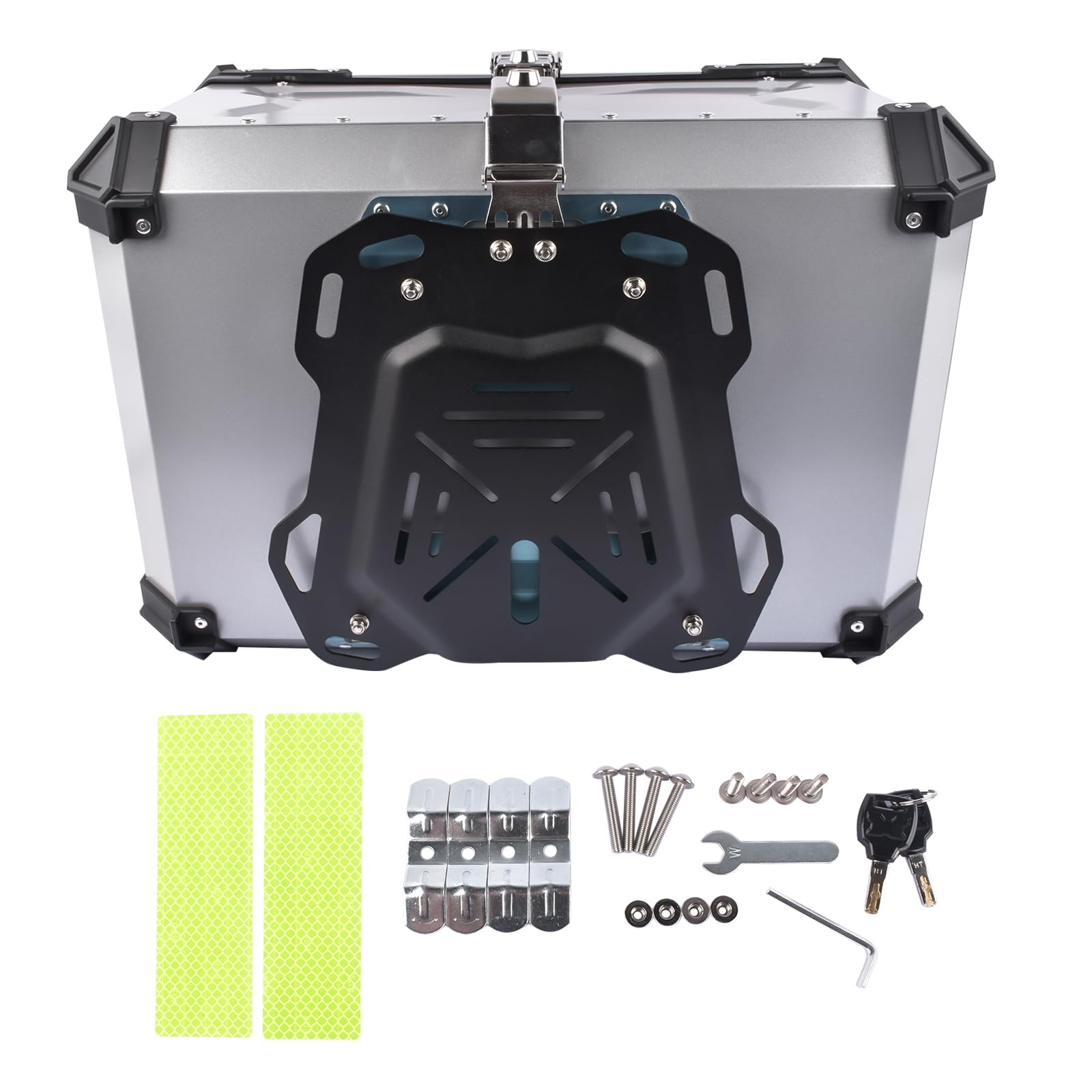 Plata 65L Maletín Superior para Moto, Maletín Universal de Aluminio Impermeable con Cierre de Seguridad para Guardar el Casco