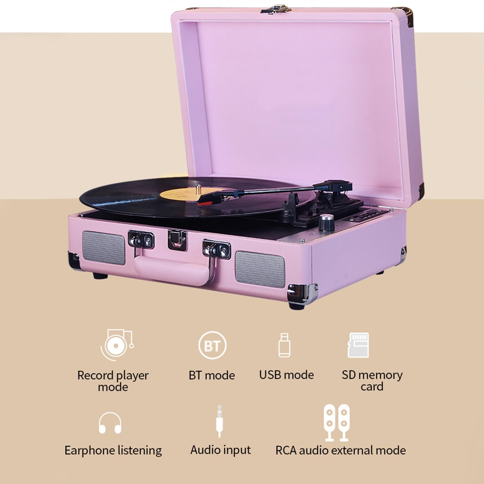 Fafeicy Giradischi Vinili Vintage Con Registrazione USB Giradischi 33 45 E 78 Giri per Fonografo Portatile 7 10 E 12 Pollici Altoparlanti Integrati Ingresso 3,5 Mm (Rosa)