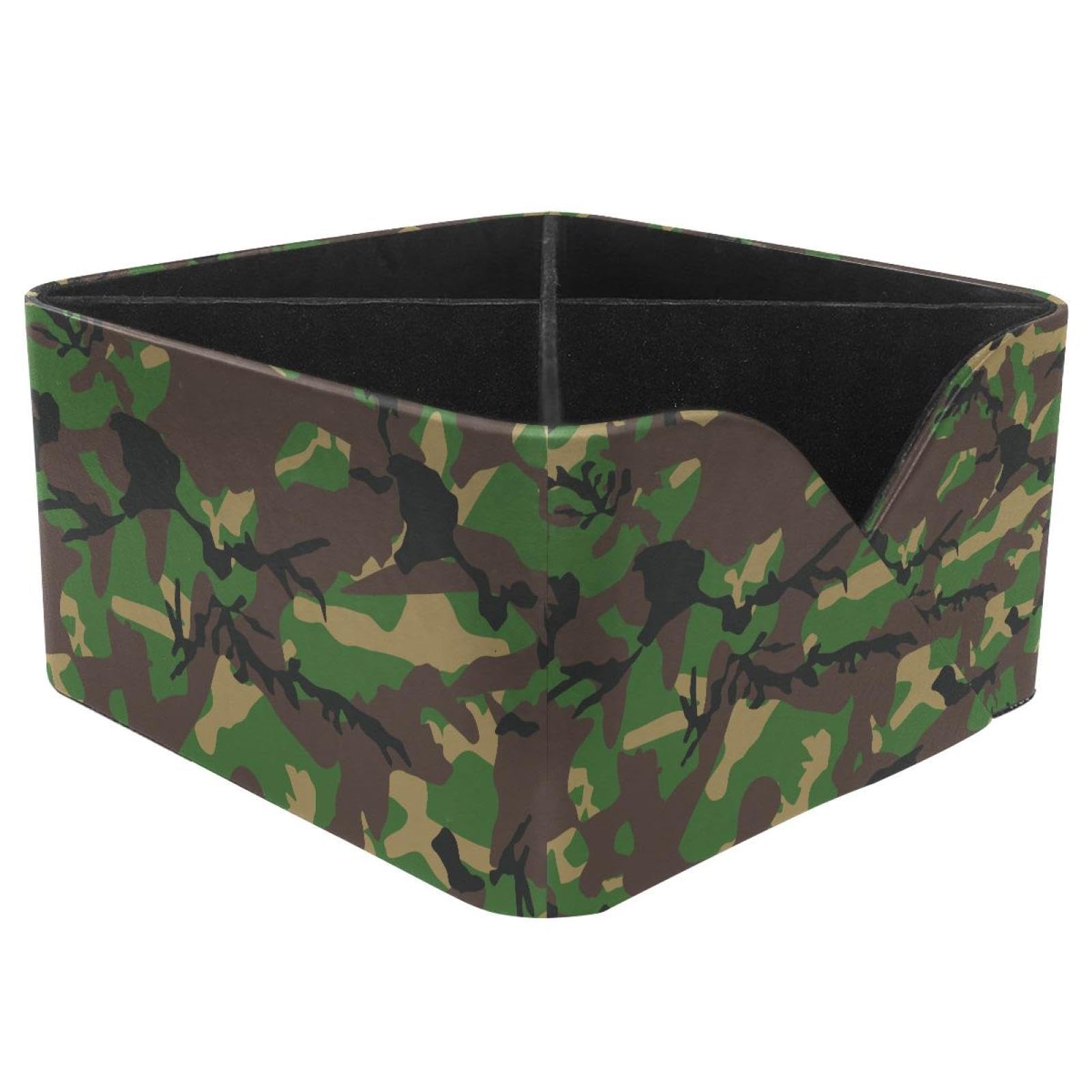 KengjuTesu Dark Green Army Military Camouflage Pattern Desktop Organizer Pen Holder, Rectangular Pencil Cup for Office, Study and Makeup Stations