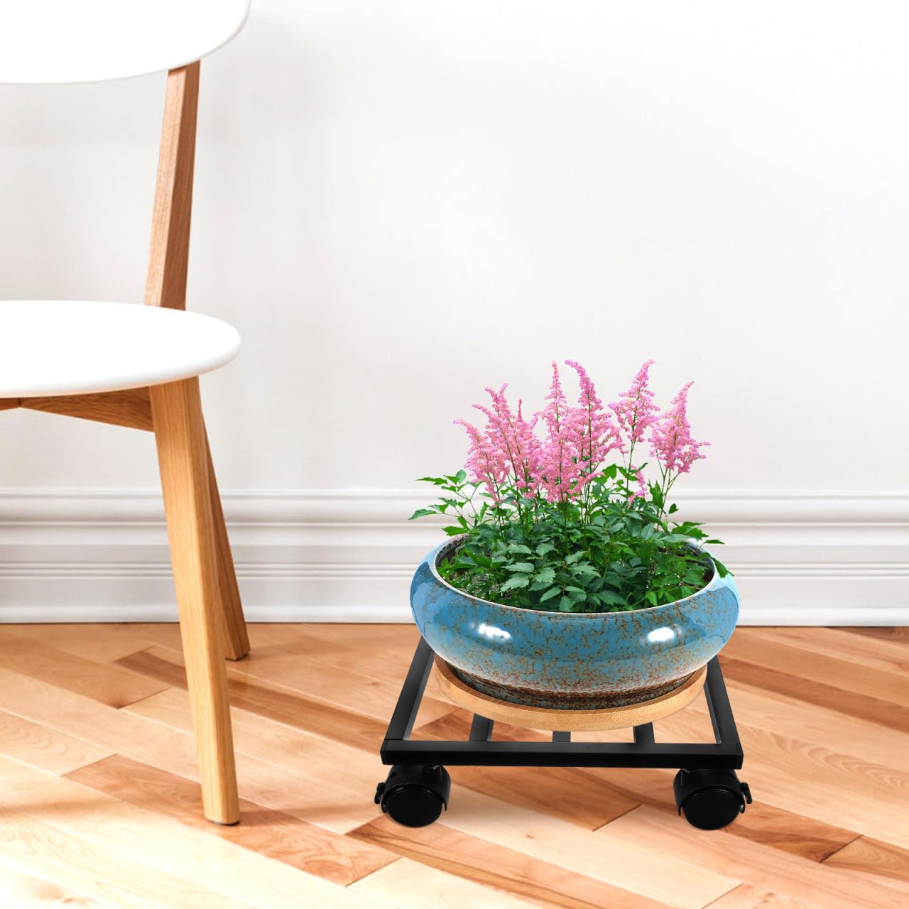 Kisangel Support De Plante avec Roulette 9.84In Base Roulante pour Pot De Fleur Robuste Mobilité Facile Intérieur Extérieur Jardin