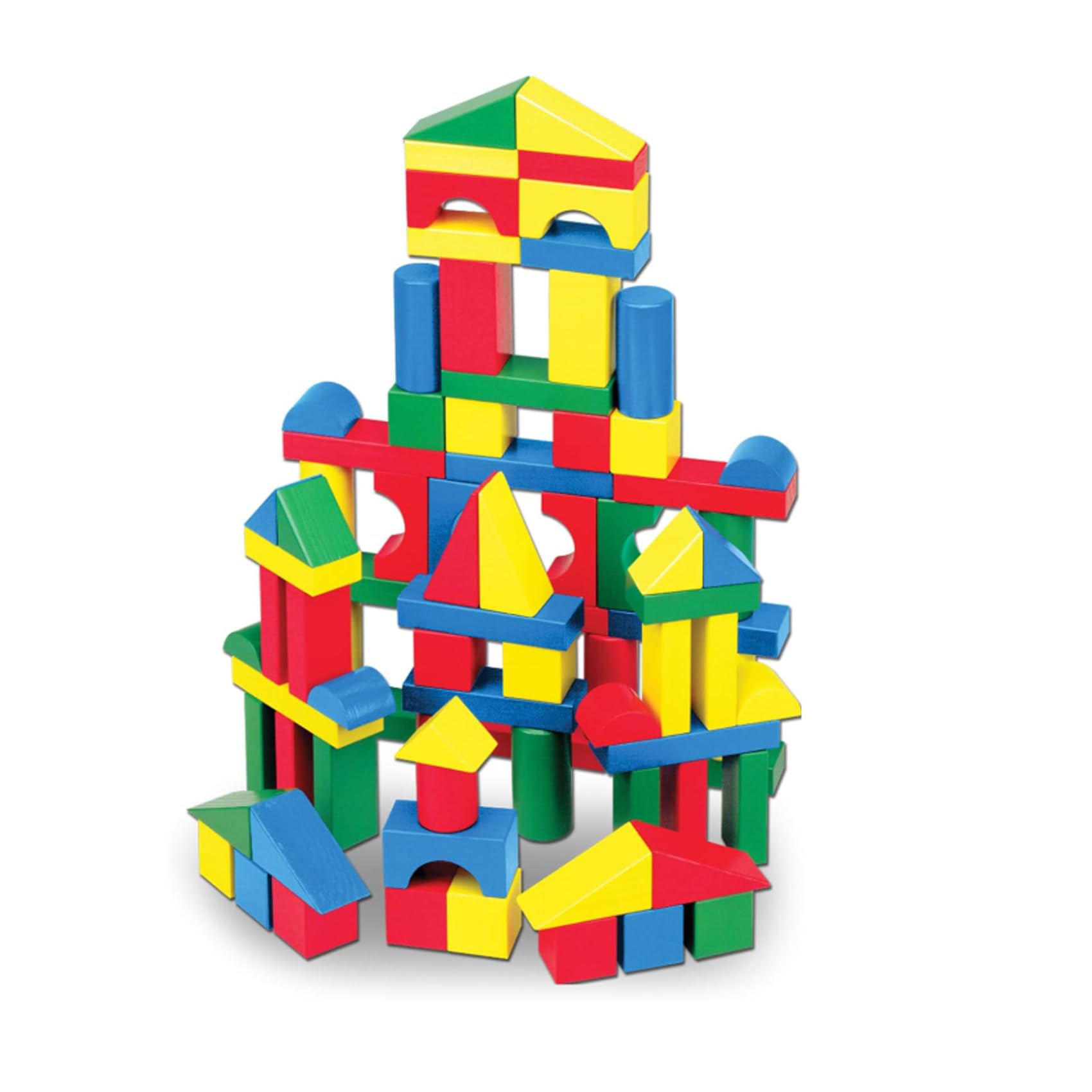 Wooden Building Blocks, 100-Piece Set of Sorting & Stacking Toys in 4 Colors and 9 Shapes