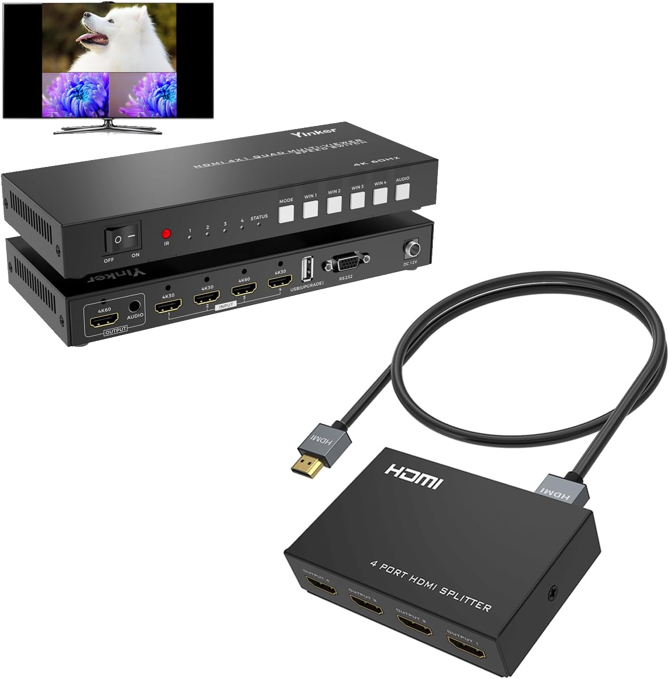 4K HDMI Multiviewer Switch 4x2 With PIP, PORTTA Quad Multi Viewer Seamless Switcher 4 In 2 Out With Toslink, 3.5mm Audio Output Support 4K 30Hz, 6 Viewing Modes, Downscaler For PS4/PC/DVD - View #4