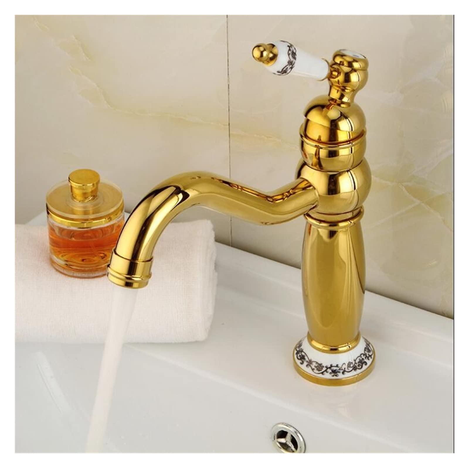 Grifos de cuenca Gold de láminas sólidas del fregadero de baño con cerámica de manguito de mango de un solo mango Mezclador de lavado de lavado con grifos WC (antigüedades cortos) LWX