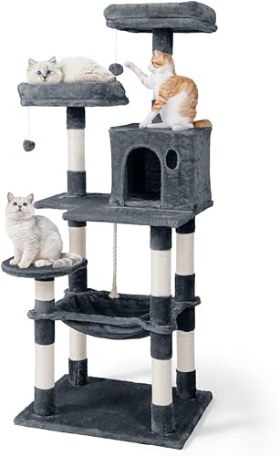 Árbol alto para gatos grandes o gatitos de interior, árbol de actividades para gatos de varios niveles con postes rascadores, hamaca, condominio en