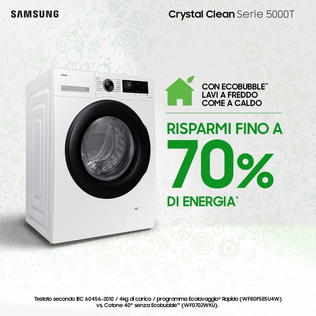 Samsung Lavatrice Crystal Clean WW80CGC04DAEET Libera installazione, 8 Kg, Wifi, Ecobubble, Vapore, Carica Frontale, 60l x 85h x 60p cm