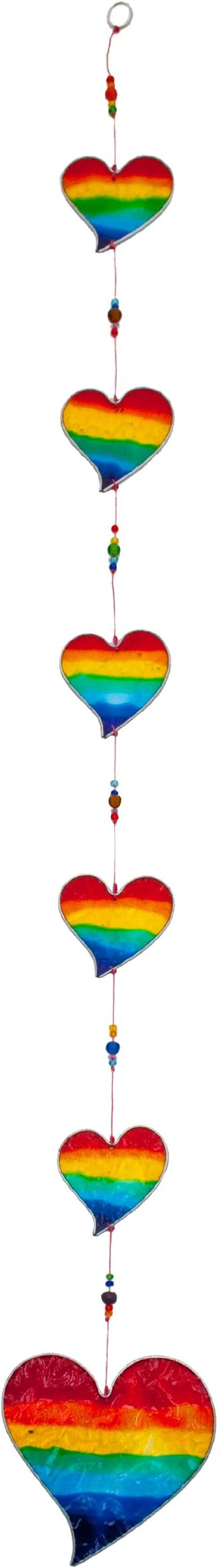 Handmade Rainbow Six Heart Stained Glass effect Sun Catcher Mobile - Beautiful Window Hanging - Home Decoration