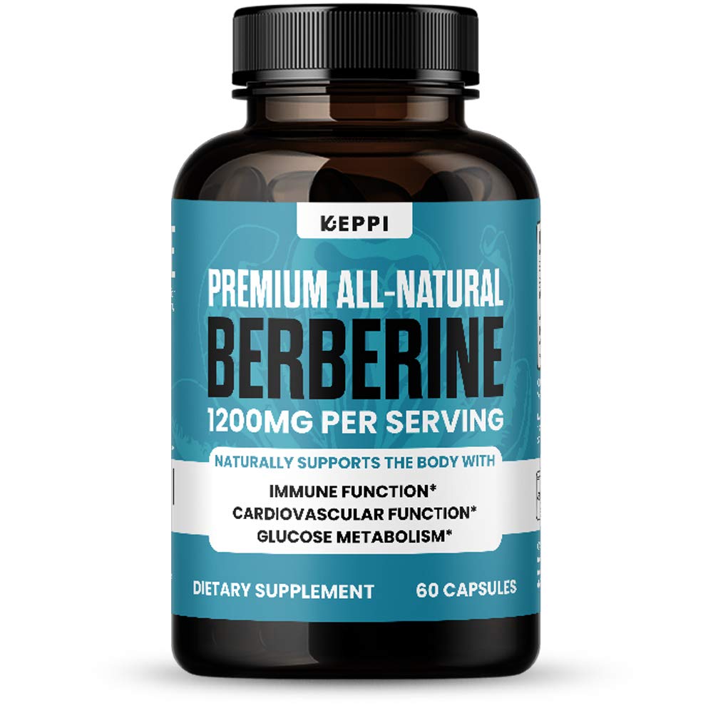Keppi Berberine Immune Support - Berberine HCL 1200mg - 60 Capsules - Supports Immune Function, Glucose Metabolism, and Diabetes, PCOS Cardiovascular Heart and Gastrointestinal Health Non GMO