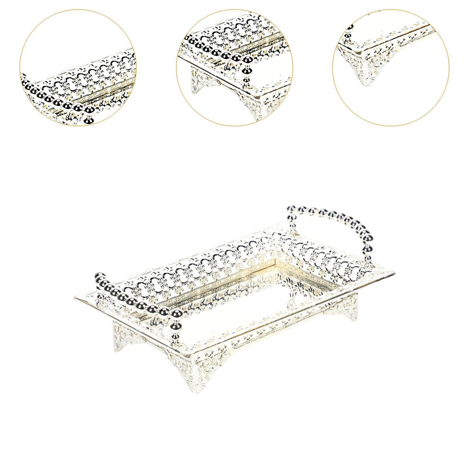 Serving Tray Tray for Serving Desserts and Fruits with Handle for Kitchen and Makeup Silver