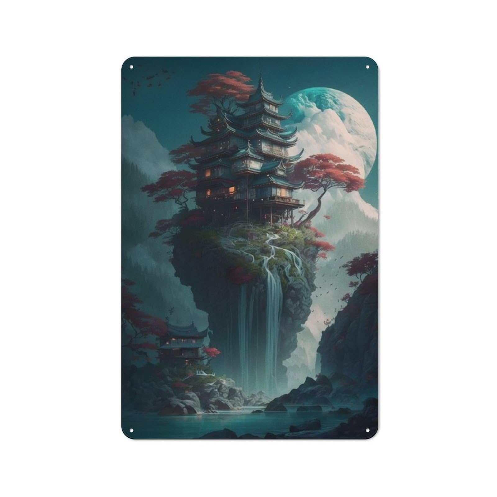 Junmoney Stone Palace And Waterfall Vintage-Inspired Tin Sign 30X20cm For Garage Or Workshop, For Garage, Workshop And Man Cave Decoration