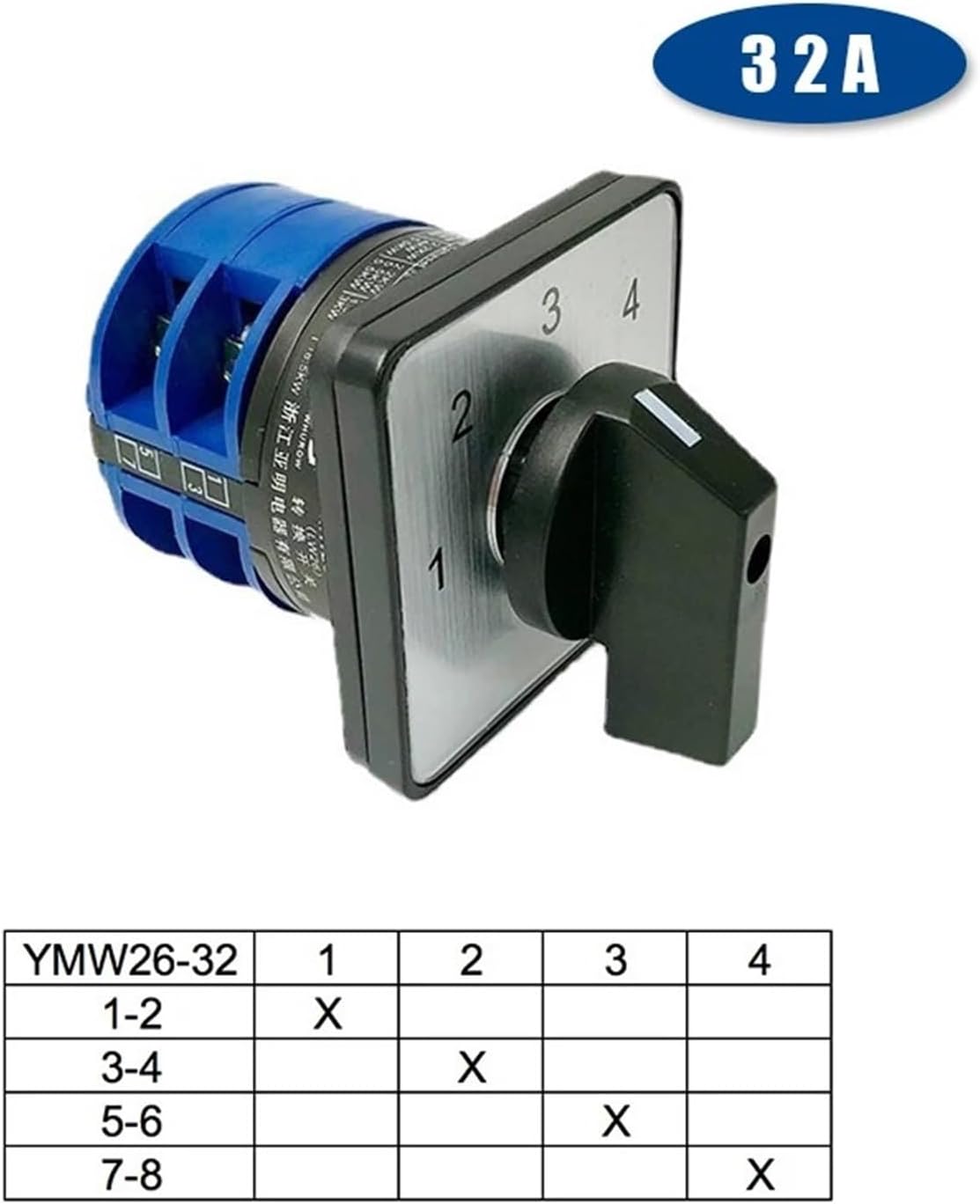 4 Positions 8 Terminals 2 Levels Rotary Cam Changeover Switch with Screws 690V 32A Silver Contact LW28 LW26-32/2 YMW26
