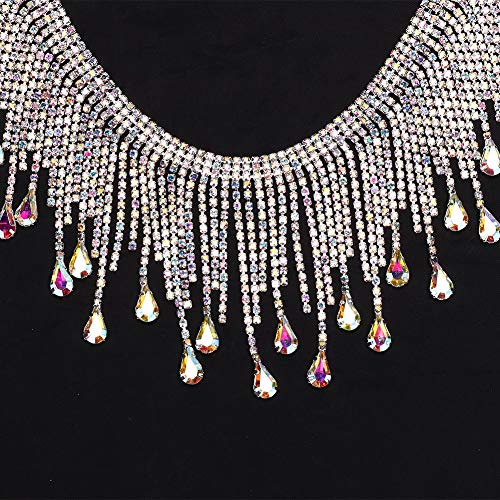 Strass aparando roupas apliques Strass de strass, corrente de borla de costura(,8.5cm wide silver AB