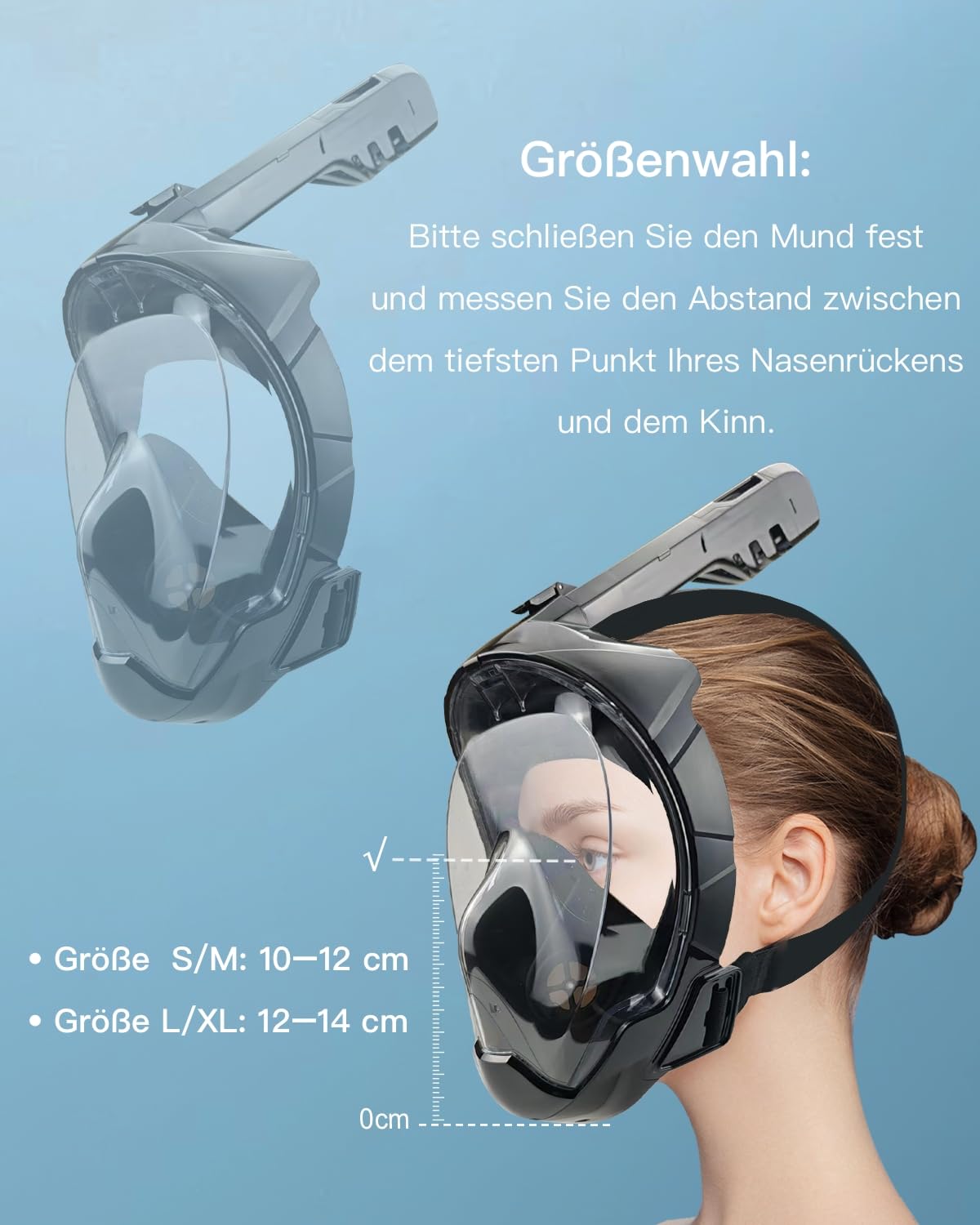 Tauchmaske Erwachsene Vollmaske mit 180°Vollgesichtsmaske HD-Antibeschlag CO2-Sicher mit Aufbewahrungstasche - Schnorchelmaske