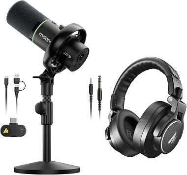 MAONO PD200W Hybrid Wireless Podcast Microphone with MH700 Studio Monitor Mixing DJ Headphone BundlePD200W-DesktopType-C Receiver+MH700