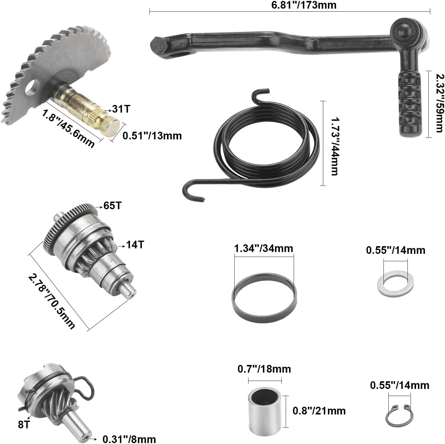 GY6 Start Gear + Kick Start + Gear Shaft Pedal Kit Fits for GY6 49cc 50cc 139QMB Engine Moped ATV Scooters Roketa Taotao Jonway with 4 Stroke Engine