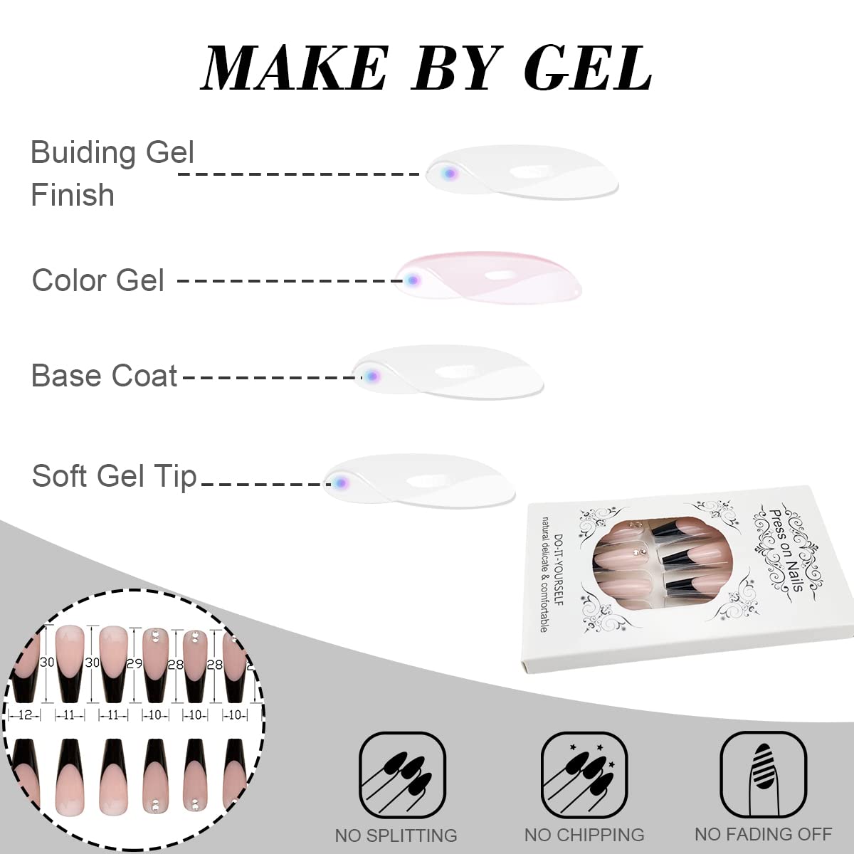 Uñas postizas largas a presión, estilo ataúd, francés, cobertura completa, bailarina, punk, uñas postizas acrílicas con diamantes de imitación para mujeres y niñas, 24 unidades