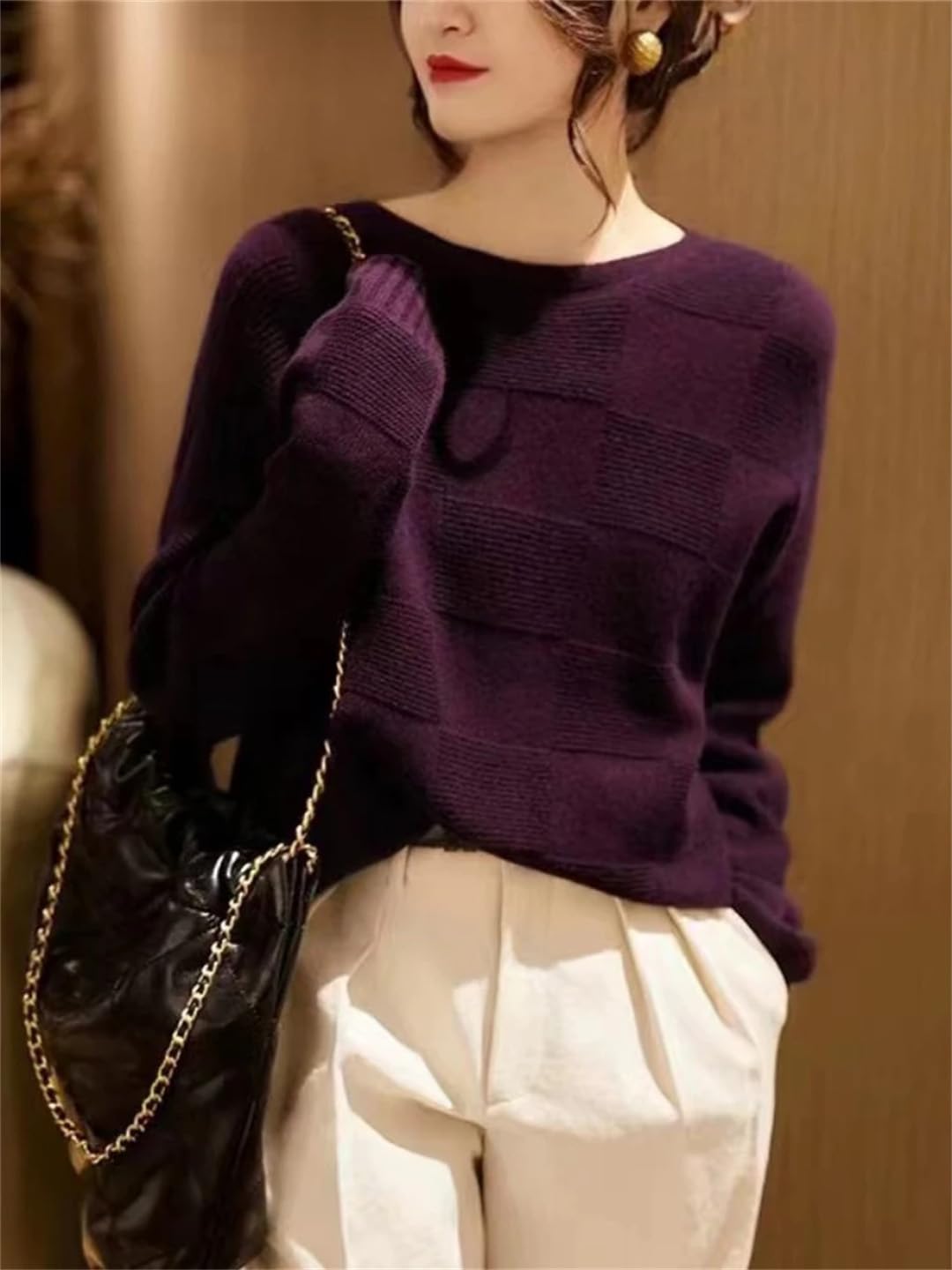 Swetry damskie jesień/zima sweter z okrągłym dekoltem vintage sweter z długim rękawem z dzianiny
