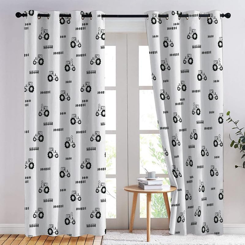 Tractor Curtains for Bedroom Living Room, Boys Cartoon Blackout Curtains 63 Inch Length 2 Panels Set, Thermal Insulated Grommet Drapes, Decorative Patterned Window Treatments