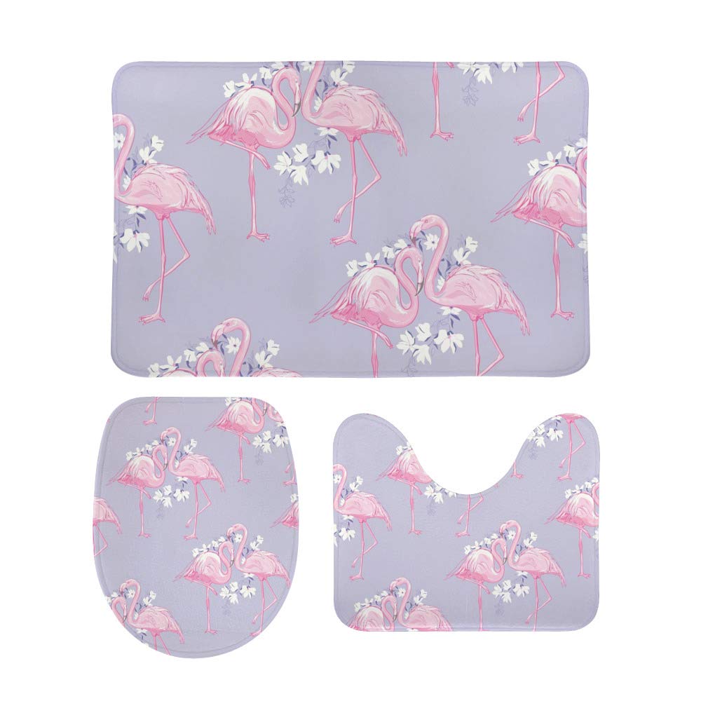 Tapis de bain flamant rose antidérapant lot de 3 tapis douche mousse polaire