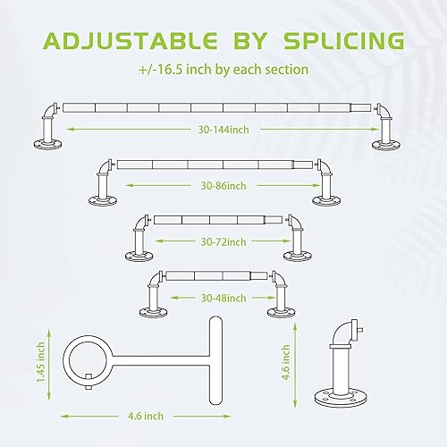 Miniatura 5 de MERJULAN Barra de cortina industrial, barra de cortina negra, barra de cortina para exteriores, barras de cortina para ventanas de 66 a 120, barra