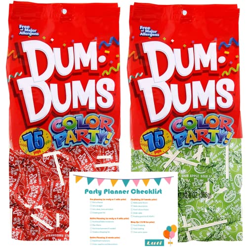 Dum Dums Red And Green Lollipop Bundle Pack With 75 Red Strawberry And 75 Green Sour Apple- 150 Total – With Party Planning Checklist - Christmas Holiday Italian Mexican Parites - Candy Table Gifts #TOP23