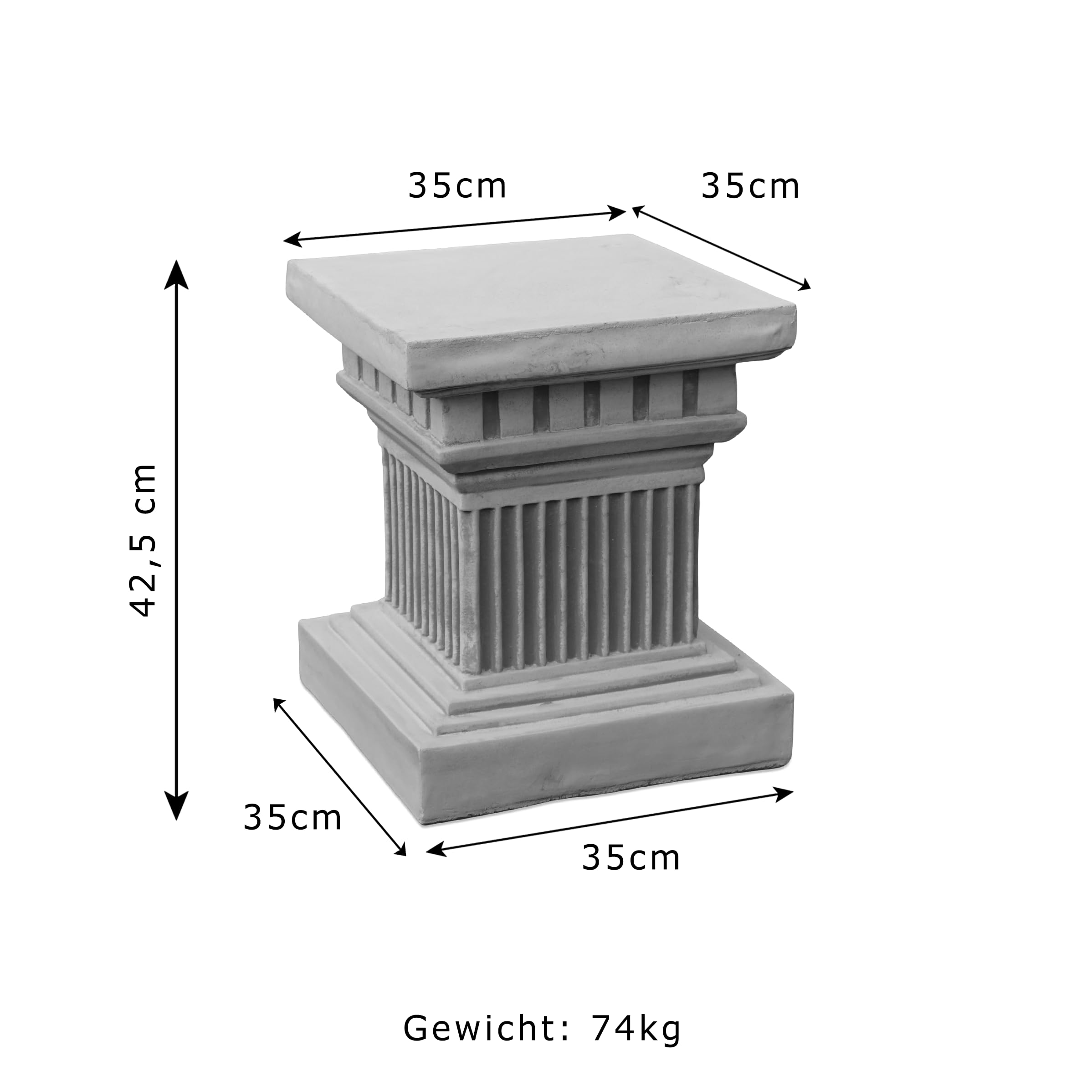 gartendekoparadies.de Socle carré, socle en pierre, H 42 cm, surface au sol 35 x 35 cm, 74 kg, gris, résistant au gel en fonte de pierre, pour extérieur