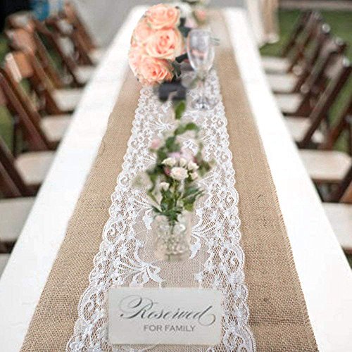 Godea Caminos de Mesa de Encaje rústico Vintage de Yute rústico Yute arpillera Borde Cosido Shabby Boda al Aire Libre Fiesta decoración de Mesa