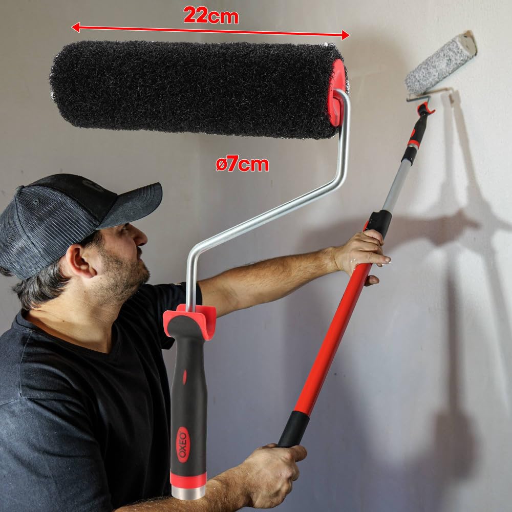 Kit rouleaux enduit - Rouleaux 22cm et 8cm - Rouleau d'angle - Perche télescopique de 70 à 120 cm - Application rapide et facile