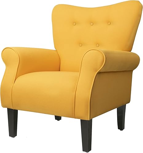 Miniatura 6 de Silla decorativa moderna, sillón de respaldo alto para sala de estar o dormitorio con patas de madera, respaldo alto, reposabrazos acolchado y