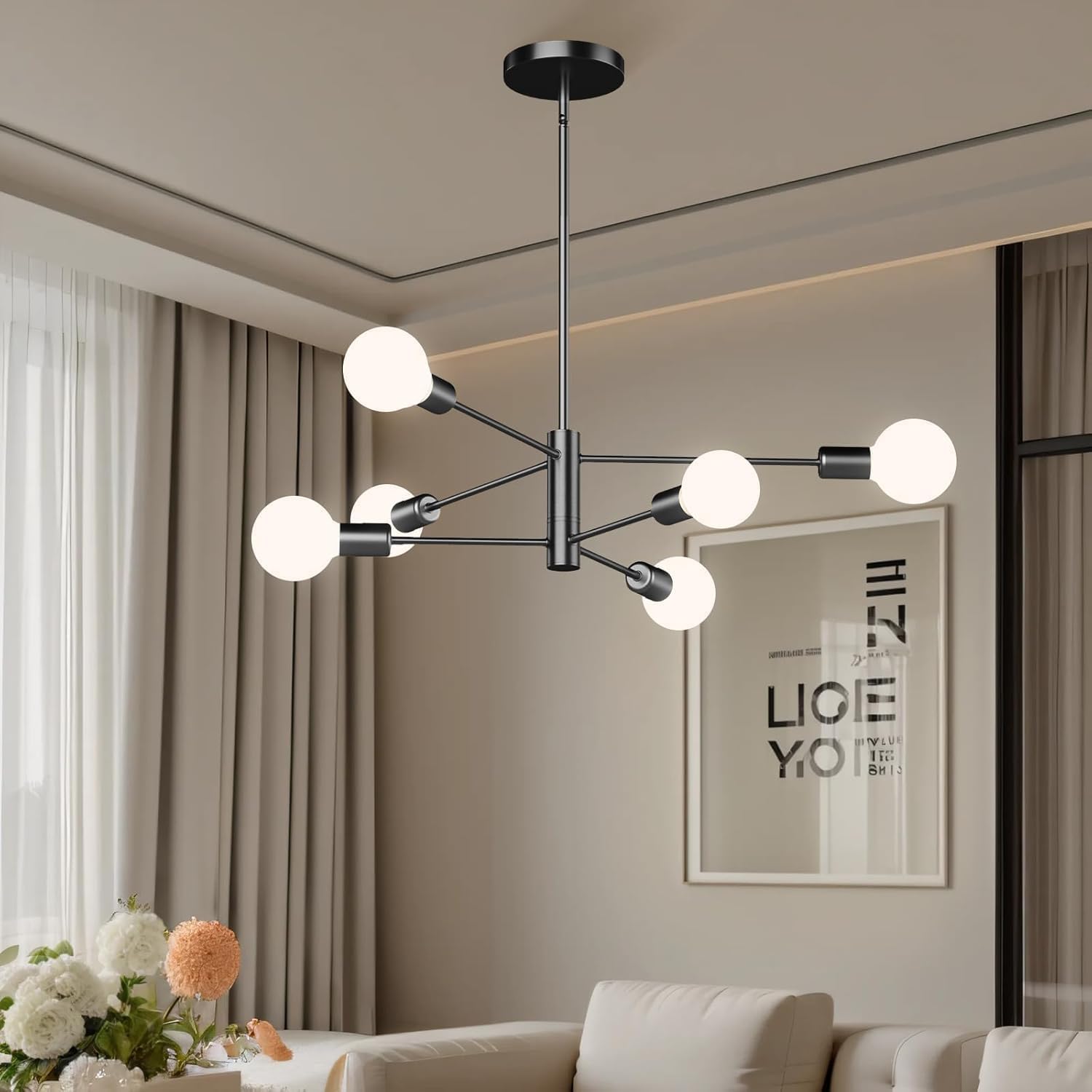 Home Decor 6-Light Black Modern Sputnik Chandelier, E27 Base Branch Adjustable,Mid Century Chandelier Pendant Light for Dining Room Hallway Bedroom Foyer... 3