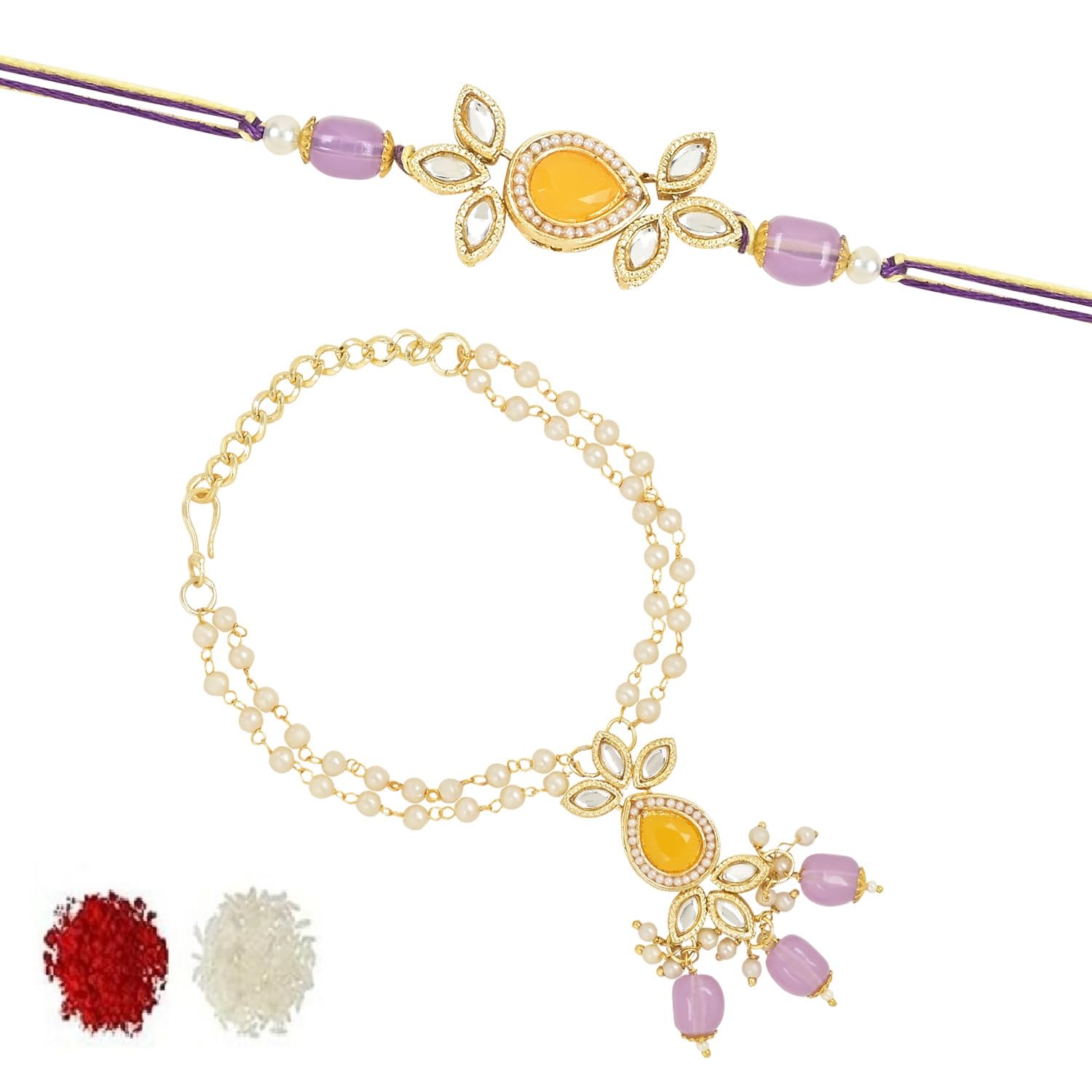 I Jewels Mens Kundan & Pearl Hanging Bhaiya Bhabhi Lumba Rakhi Combo Set With Roli Chawal And Rakshabandhan Card (R111Pu-Co) (B0C96NMZP9) Amazon Price History, Amazon Price Tracker