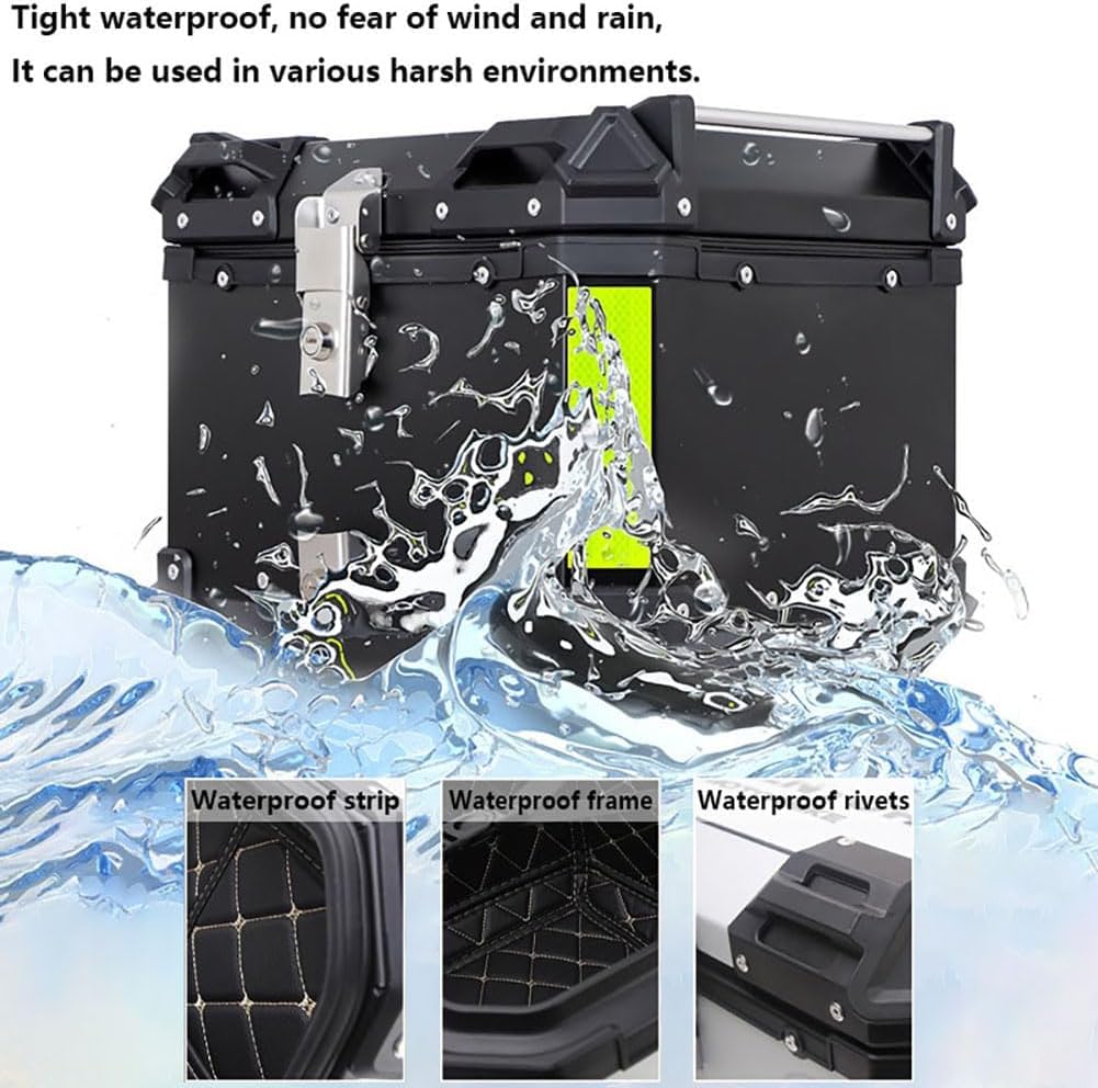 Funda superior para motocicleta con placa base y bloqueo de seguridad, almacenamiento impermeable para casco y equipo de turismo