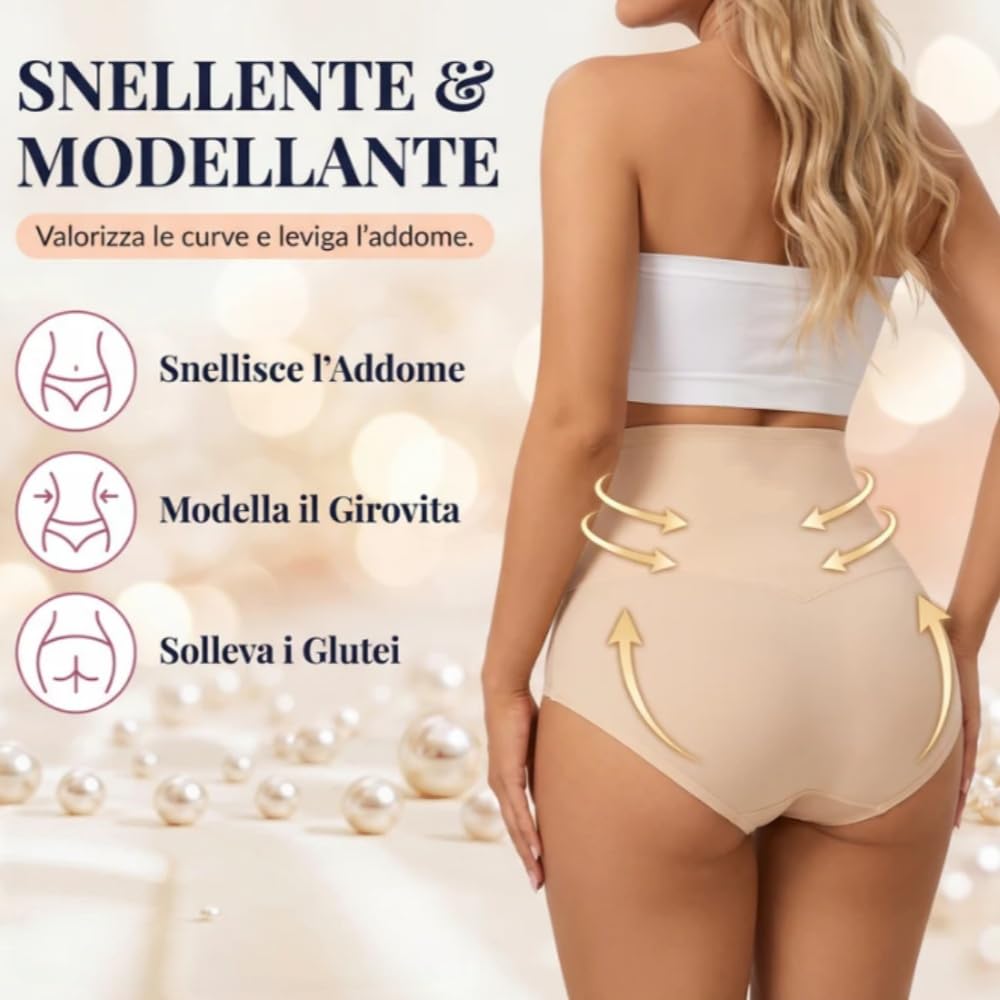 MEIION Donnea Milano Slip Modellante Vita Alta Controllo Addome Elastico, Traspirante, Confezione da 4 Pezzi